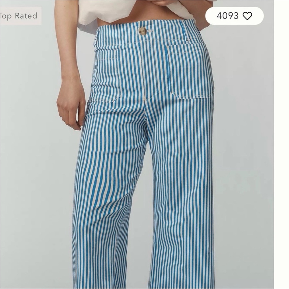 The Colette Printed Linen Blend Crop Wide-Leg Pants by Maeve - cornflower blue - Picture 2 of 3